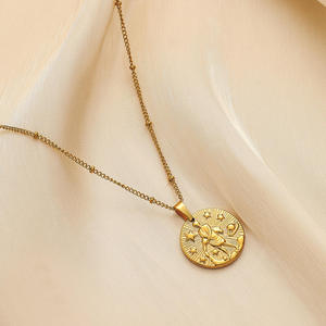 Collar del zodiaco de acero inoxidable chapado <span class=keywords><strong>en</strong></span> oro retro de 18K Cadena de monedas religiosas cristianas con dijes del zodiaco <span class=keywords><strong>chino</strong></span> - Product Image 3
