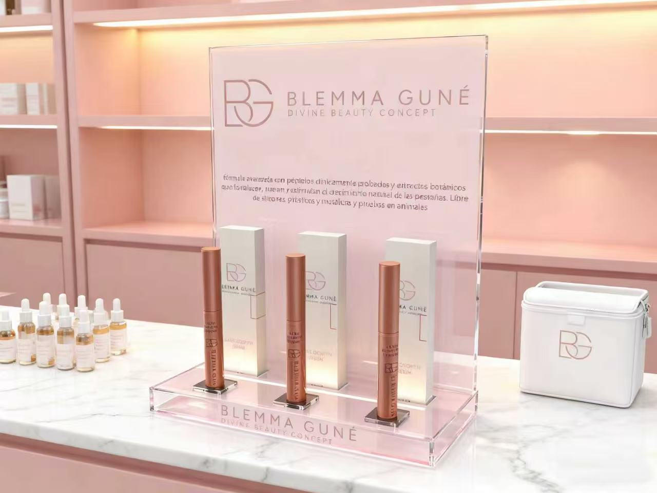 Customized Acrylic Tabletop Skincare Display Stand with LED Light for Cosmetic Counter Product Display in Skincare Retail Stores — view 5