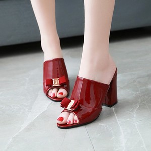 Xuanhui New Arrival <strong>Patent</strong> Leather Elegant Bow <strong>Ladies</strong> <strong>Shoe</strong> Block Heel Mules High Heels slippers <strong>Ladies</strong> Office Party <strong>Shoes</strong> - Product Image 3