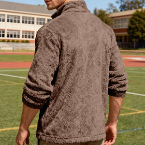 Chaqueta de Forro Polar Ártico para Hombre, Cuello Alto, Corte Holgado, Transpirable, Dobladillo Redondo, Diseño Casual Deportivo con Cremallera, Color Marrón - Product Image 1