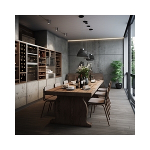 Customized Modern Style Open Kitchen Area Storage Cabinet Gray Fashionable Dining Room Wood Furniture AI 3D Rendering for Home - Product Image 1