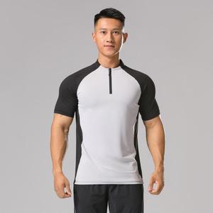 T-shirt de sport à manches courtes pour homme, séchage rapide, avec col zippé, pour la course à pied, le fitness, le quotidien, coupe droite, 81-90% tissu - Product Image 1