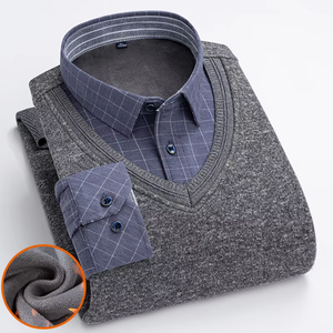 Maglione Invernale da <span class=keywords><strong>Uomo</strong></span> in Pile Caldo e Spesso, Finto Due Pezzi, con Collo a Risvolto, Casual, a Maniche Lunghe, Lavorato a <span class=keywords><strong>Maglia</strong></span> - Product Image 4