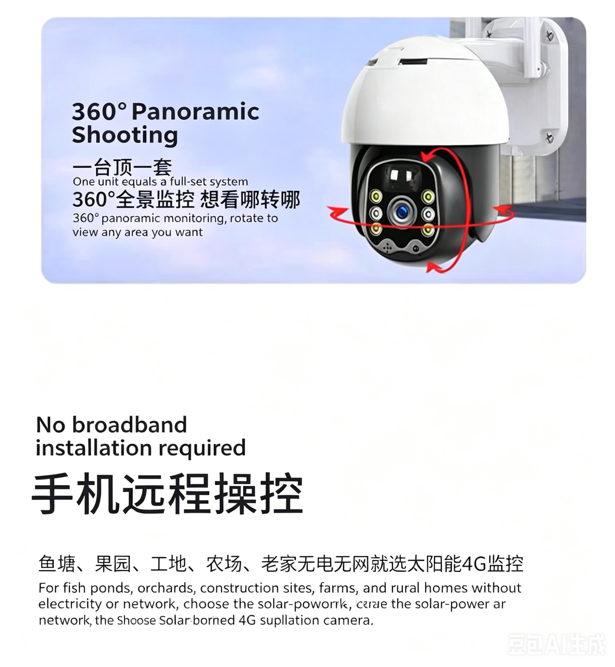 4G Solar Powered Outdoor Security Camera with 360° Panoramic View, HD PTZ CCTV, SIM Card Support, AI Motion Detection, Night Vision & Two-Way Audio - View 3