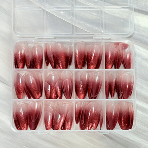 144 faux ongles en amande rouges dégradés pour la Saint-Valentin, avec paillettes, courts, à presser, couvrance totale, en acrylique, pour manucure - Product Image 1