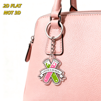 Porte-clés flacon de laboratoire Patri & Rober rose et vert avec bannière, breloque en acrylique transparent, anneau et chaîne métalliques, pour sacs à dos