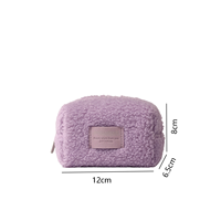Pochette de maquillage tendance en polyester sherpa violet, écologique, durable, de capacité moyenne, avec poignée douce et moelleuse, motif étoile