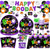 Joyeuses Fêtes d'Halloween : Assiettes, Gobelets, Serviettes, Nappe, Drapeau, Décorations de Gâteau, Ballons et Autres Fournitures à Thème Sorcière, Chauve-souris, Fantôme, Citrouille, Araignée