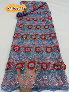 Oferta Especial: Tela de Encaje Nigeriano GML3268 Aso Ebi con Apliques de Flores 3D y Lentejuelas Bordadas, Tul Francés para <span class=keywords><strong>Vestidos</strong></span> de <span class=keywords><strong>Fiesta</strong></span> Africanos - Product Image 6