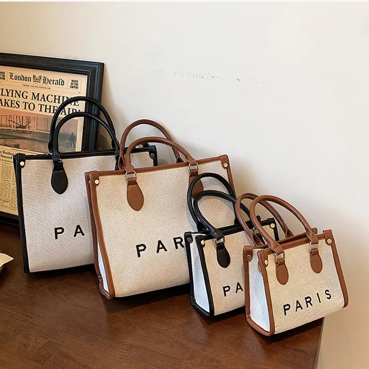 Guangzhou Factory di alta qualità ricamato Paris Designer Trendy Canvas Luxury Cotton Handbag Tote Bags
