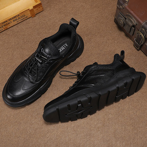 Chaussures décontractées en cuir pour hommes à lacets, bout rond, doublure en maille respirante, semelle extérieure en caoutchouc, semelle intermédiaire en EVA, mode automne, confortables pour la marche - Product Image 2