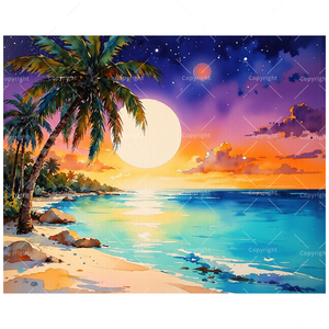 Kit de Pintura por Números de Playa para Adultos - Atardecer en la Playa con Palmeras, 16x20 Pulgadas, Arte sin Marco para Decoración del Hogar o Regalos - Product Image 1