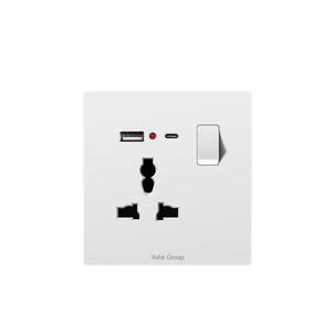 Prise murale tactile compatible Royaume-Uni avec double interrupteur de commande, 10A, en PC durable, IP27, design moderne - Product Image 2
