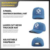 Casquette de golf perforée au laser à 5 panneaux de qualité supérieure, casquette de baseball imperméable, casquette de performance pour hommes et surfistes