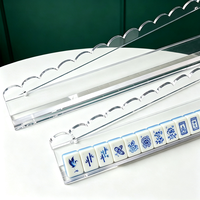 Jeu de Mahjong américain en acrylique massif, motif bleu et blanc porcelaine, tuiles entièrement personnalisées, motifs vent, fleur, joker, papillon découpés