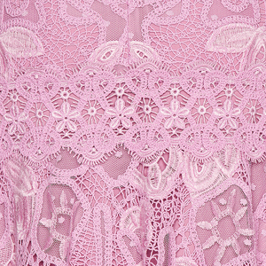 Abito lungo da donna elegante a vita alta con scollo a vita alta a <span class=keywords><strong>maniche</strong></span> <span class=keywords><strong>lunghe</strong></span> in pizzo rosa arricciato a <span class=keywords><strong>maniche</strong></span> <span class=keywords><strong>lunghe</strong></span> - Product Image 6