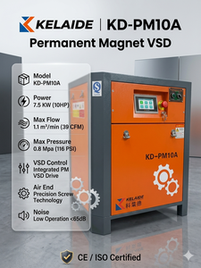 เครื่องอัดอากาศแบบสกรูแม่เหล็กถาวร KD-PM10A 7.5KW พร้อมเครื่องทำลมแห้งแบบทำความเย็น ถังเก็บลม ใช้ไฟ 380V AC รับประกัน 5 ปี สำหรับงานอุตสาหกรรม - Product Image 3