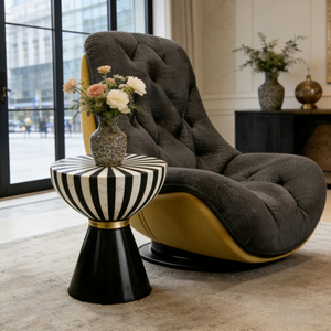 Mesa de Centro de Fibra de Vidrio con Rayas de Lujo, Mesa Auxiliar Redonda Moderna, Mueble Decorativo para Sala de Estar, Hogar u Hotel - Product Image 6