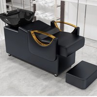 Fauteuil de Salon de Beauté Moderne et Durable, Semi-Inclinable, avec Bac à Shampooing en Cuir PVC Écologique et Lavabo en Céramique pour Salons de Coiffure et Instituts de Beauté