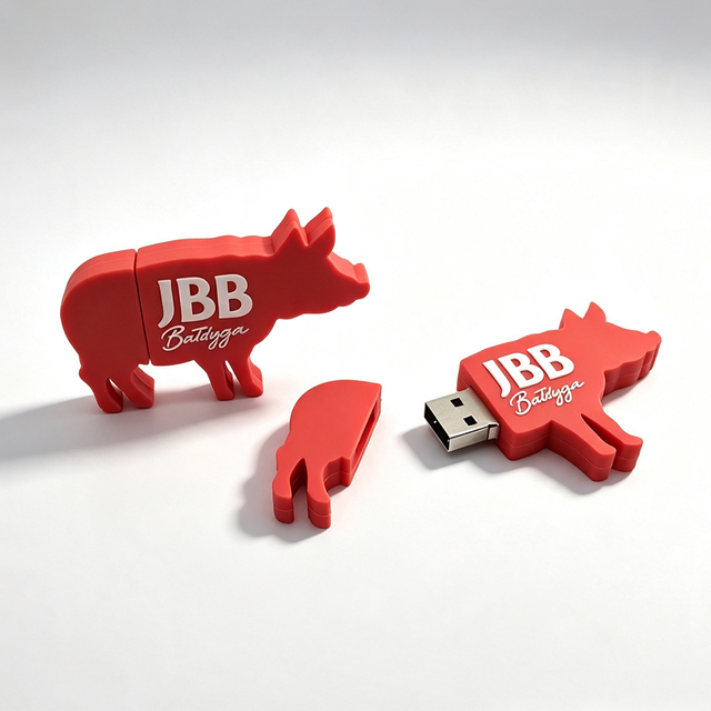 3D Red Pig PVC USB Flash Drive Custom Logo Animal Shape Pendrive Farm Brand Promotional Memory Stick