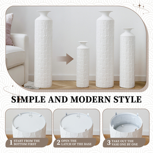 Set di Vasi da Terra in Metallo Moderno, Bianco Texturizzato, Altezza 33.46, 25.59, 19.69 Pollici, Grandi Vasi Decorativi per Ingresso - Product Image 6