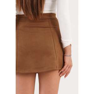 Jupe Courte Femme Taille Haute en Similicuir Souple Marron Foncé – Vente en Gros - Product Image 1