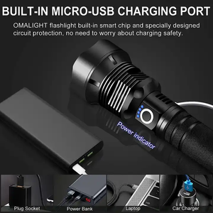 Lampes de poche tactiques LED rechargeables 25000 lumens avec zoom et 5 modes, étanches, de qualité militaire, super lumineuses, rechargeables - Product Image 4