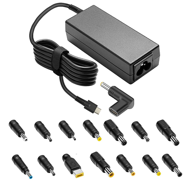 65W Type C USB C AC Adapter Power Fast Charger PD with 15 DC Tips Universal Laptop Charger for Lenovo Asus Acer HP Dell