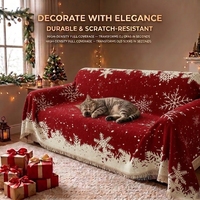 Housse de canapé jacquard tissée motif flocons de neige hivernaux, rouge rubis, à franges, pour futon et causeuse, protection de meubles festifs