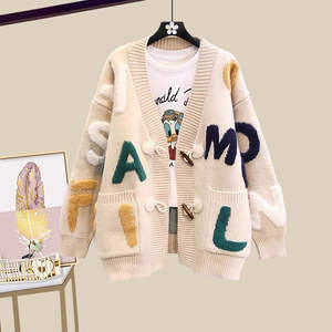 Maglione con logo personalizzato maglione Casual cappotto maglione spesso stile <span class=keywords><strong>oversize</strong></span> <span class=keywords><strong>Cardigan</strong></span> da <span class=keywords><strong>donna</strong></span> con bottone corno - Product Image 3