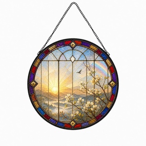 Panel de Vidrio Artístico con Diseño Floral Blanco, Atrapasueños de Vidrio para Ventana, Adorno Colgante para el <span class=keywords><strong>Hogar</strong></span> - Product Image 1
