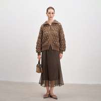 Damen Old Money Style Grobstrick Reißverschluss-Rollkragen-Cardigan, Durchbrochene Lurex-Glitzer-Strickjacke für den Winter