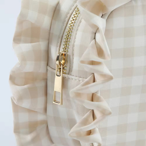 Cute Cosmetic <b>Bag</b> with Ruffles Pouches Checkered Gingham Plaid Wedding <b>Bride</b> Large Lifestyle Toiletry <b>Makeup</b> Ruffle Cosmetic <b>Bag</b> - Product Image 3