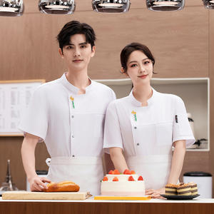 Four Seasons Hotel Restaurante Cocina Ropa DE TRABAJO Logotipo personalizado Hombres Mujeres Cocina Manga corta Abrigo de chef blanco - Product Image 3