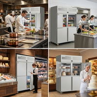 Congélateur commercial de luxe à refroidissement direct, 4 portes, double température, avec mode Eco, contrôle numérique de la température et portes verrouillables