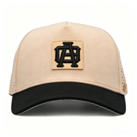 Casquette de baseball/trucker OEM personnalisée imperméable 5 panneaux bicolore perforée au laser motif fruits/points pour le sport avec logo en caoutchouc