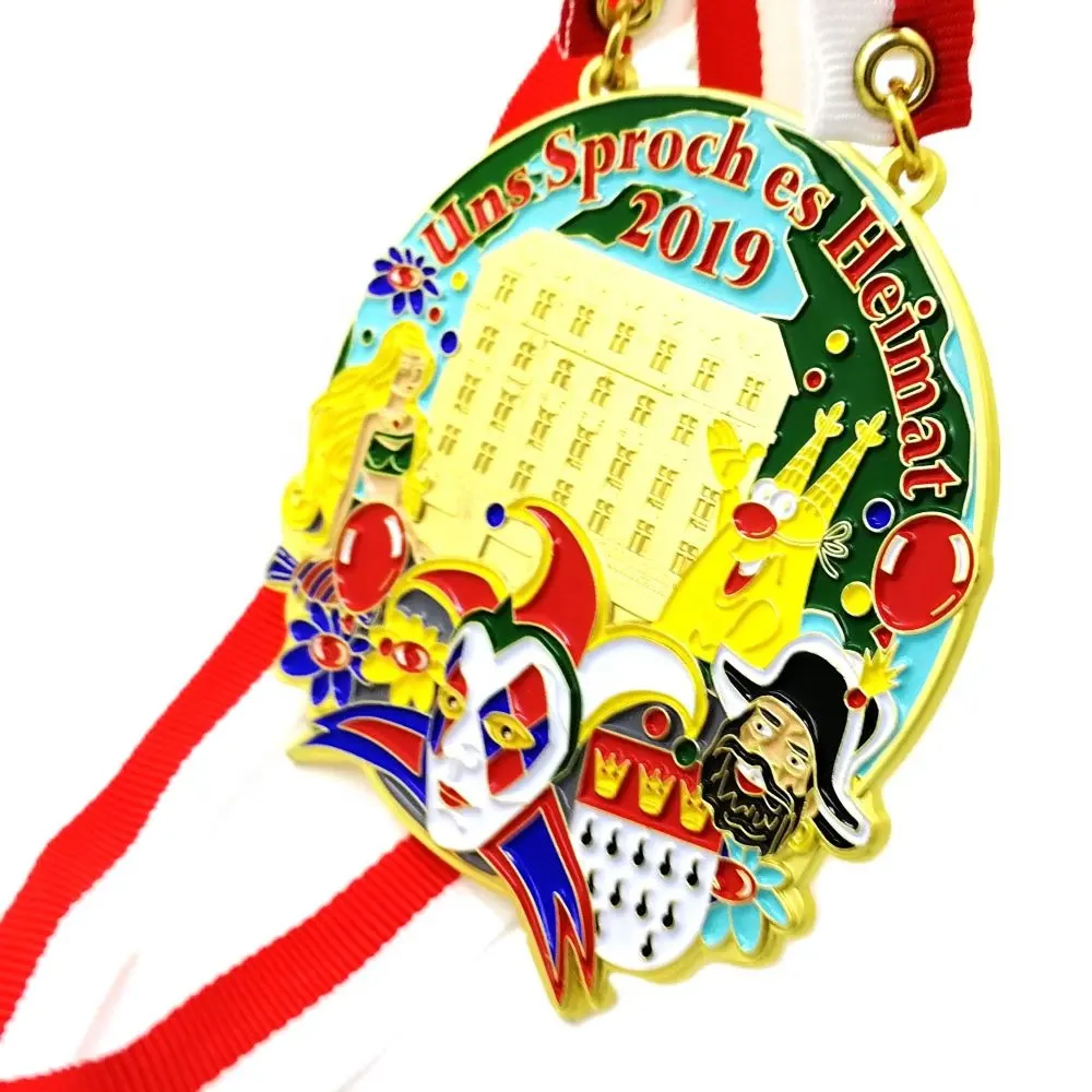 Yüksek kalite avrupa özel hediyeler el sanatları mat altın Deutschland Jecken carneval medaille almanya palyaço karnaval madalya