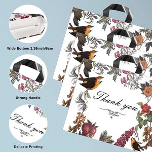 Thank You <b>Bags</b> 60 Pack Reusable Plastic Shopping <b>Gift</b> <b>Bags</b> With Loop Handle <b>Large</b> Size Floral Pattern - Product Image 3