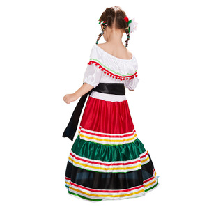 Vestido largo clásico de estilo folclórico mexicano para niña, disfraz de Halloween para niños, <span class=keywords><strong>vestidos</strong></span> de baile con hombros descubiertos <span class=keywords><strong>tradicionales</strong></span> - Product Image 3