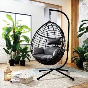 Trong nhà ngoài trời Võng với Đệm kim loại Patio wicker treo trứng ghế với đứng nhôm khung hiên đu ghế - Product Image 1