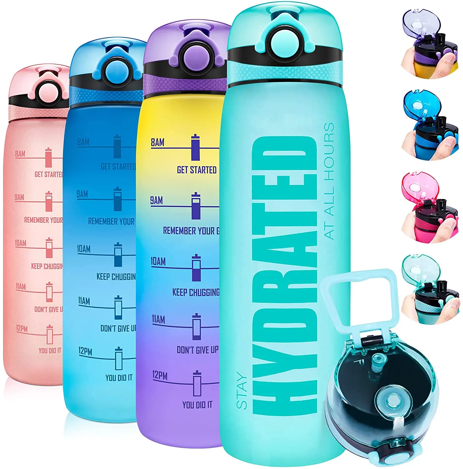 Custom Logo Plastic Portable BPA Free Reminder Tracker 32 oz 32oz Drinking Sport Motivational Water Bottle With Time Marker