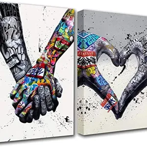 Street Art Graffiti Hand Pictures Heart Love Paintings Romantic Kiss Artwork for Living Room