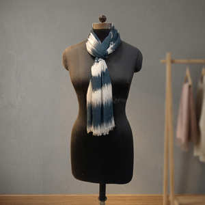 Women's <b>Long</b> Cotton <b>Scarf</b> Geometric Pattern Blue White Lightweight All Seasons Daily Wear - Product Image 3