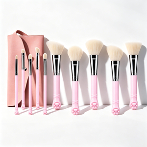 Lot de 10 pinceaux de maquillage en nylon pour le blush, écologiques et durables, avec étui rose et sac de nettoyage, pinceaux pour le visage - Product Image 1