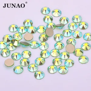 JUNAO 8 Big 8 Small Facet Flatback Crystal 16 Faces Non Hotfix Strass Peridot AB Glass Rhinestone For Clothes