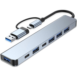 Interfaz dual tipo C de aluminio 7 en 2 <span class=keywords><strong>USB</strong></span> C Hub con puertos <span class=keywords><strong>USB</strong></span> 3,0, <span class=keywords><strong>USB</strong></span> 2,0 para <span class=keywords><strong>MacBook</strong></span> Pro <span class=keywords><strong>Air</strong></span> y más dispositivos - Product Image 1