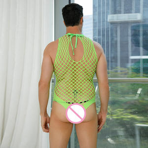 Chic Sexy Perspectiva Lencería erótica Malla O Cuello Fuera del hombro Sin mangas Slim <span class=keywords><strong>Man</strong></span> Body Stocking - Product Image 3