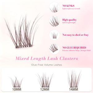 Extensions de cils pré-collées sans colle, à presser, brun naturel, 36 bouquets, plateau assorti, courbure D, réutilisables - Product Image 5