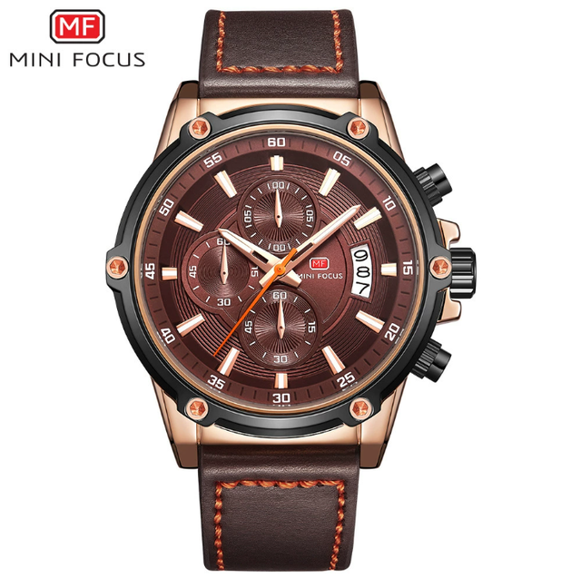 Watch for Men MINI FOCUS 0175G Classic Business Casual Chronograph Leather Watch Waterproof Luminous Quartz Watches
