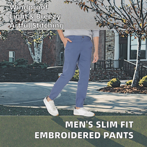 Men's Slim Fit Casual Pants Breathable Cotton High-Demand Mid Waist Trousers Embroidered Design Lightweight Colored Canvas - Product Image 3